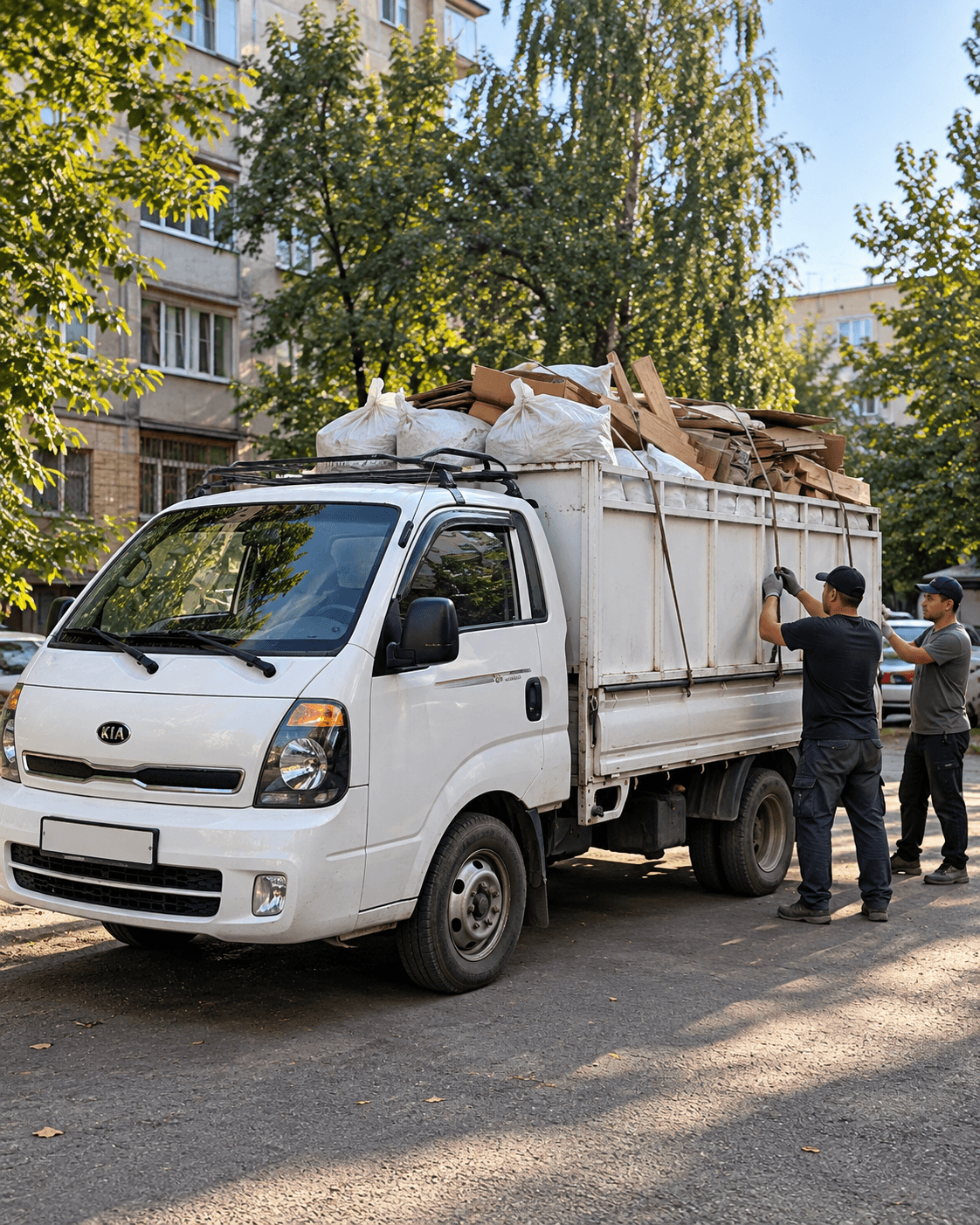 Белый Kia Bongo для вывоза мусора в Бишкеке